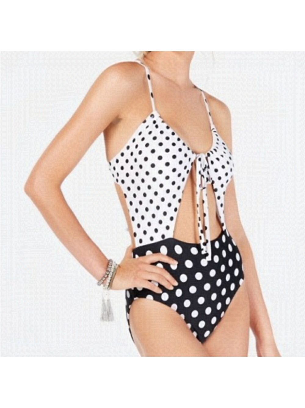 Nwt Hula Honey Hula Honey WHITE Polka-Dotted Cutout One-Piece Swimsuit